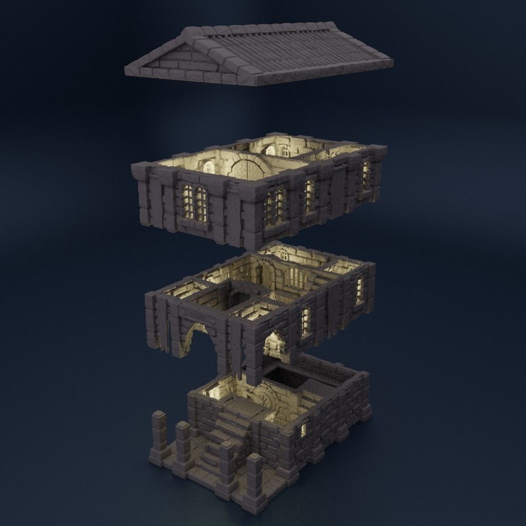Medieval Bank Tabletop Terrain 28 MM 3D print model_4