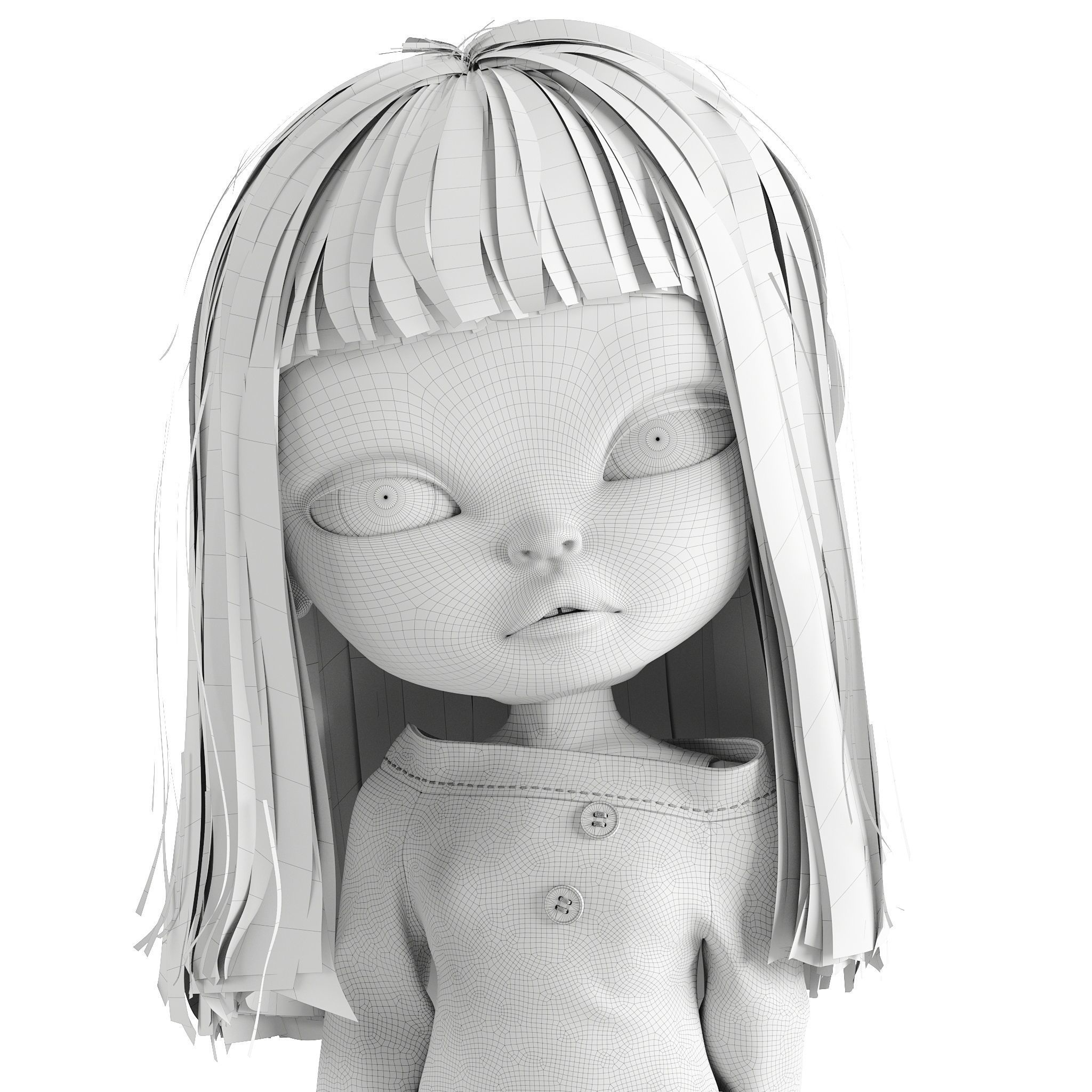 Olivia in White Dress doll 3D model_3