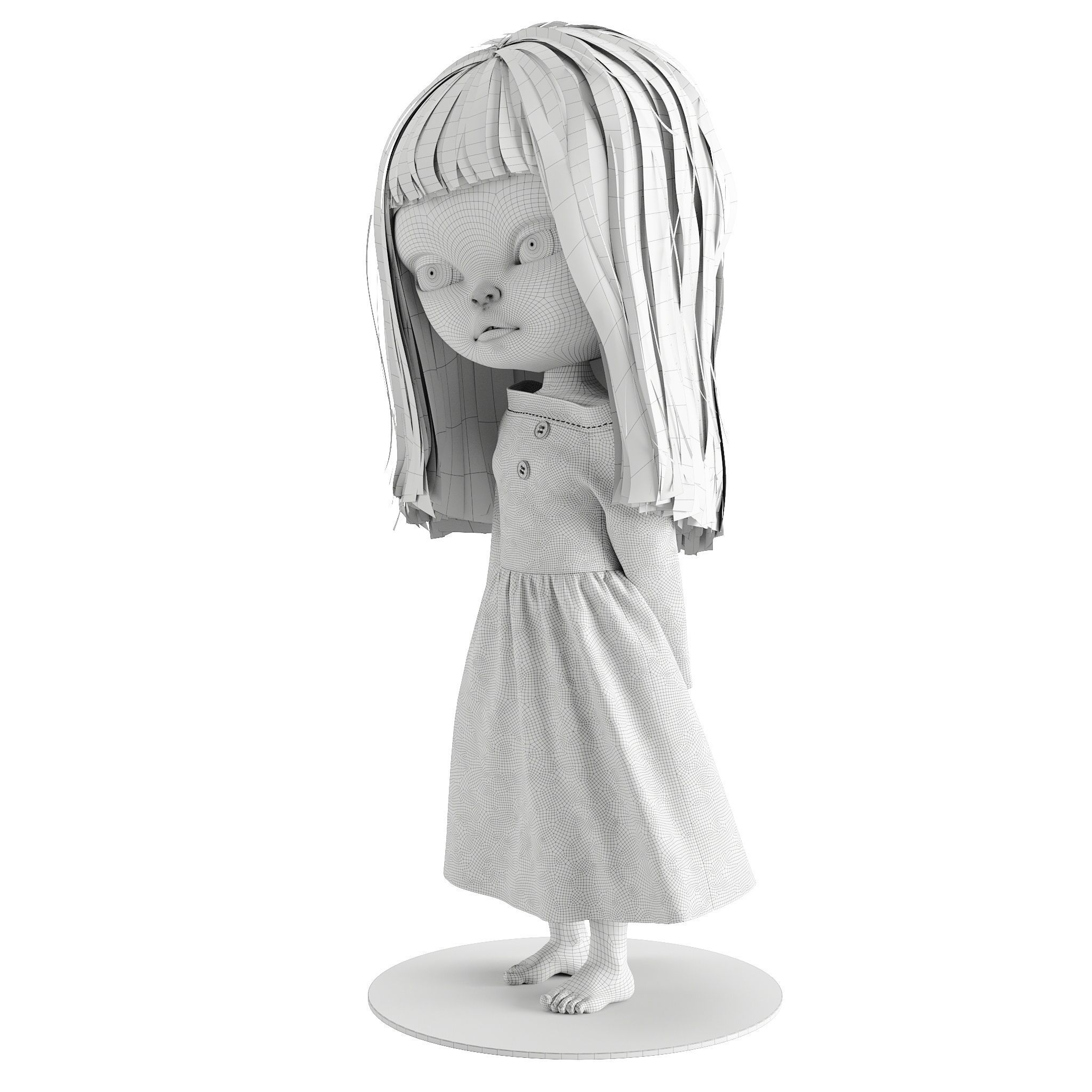 Olivia in White Dress doll 3D model_11