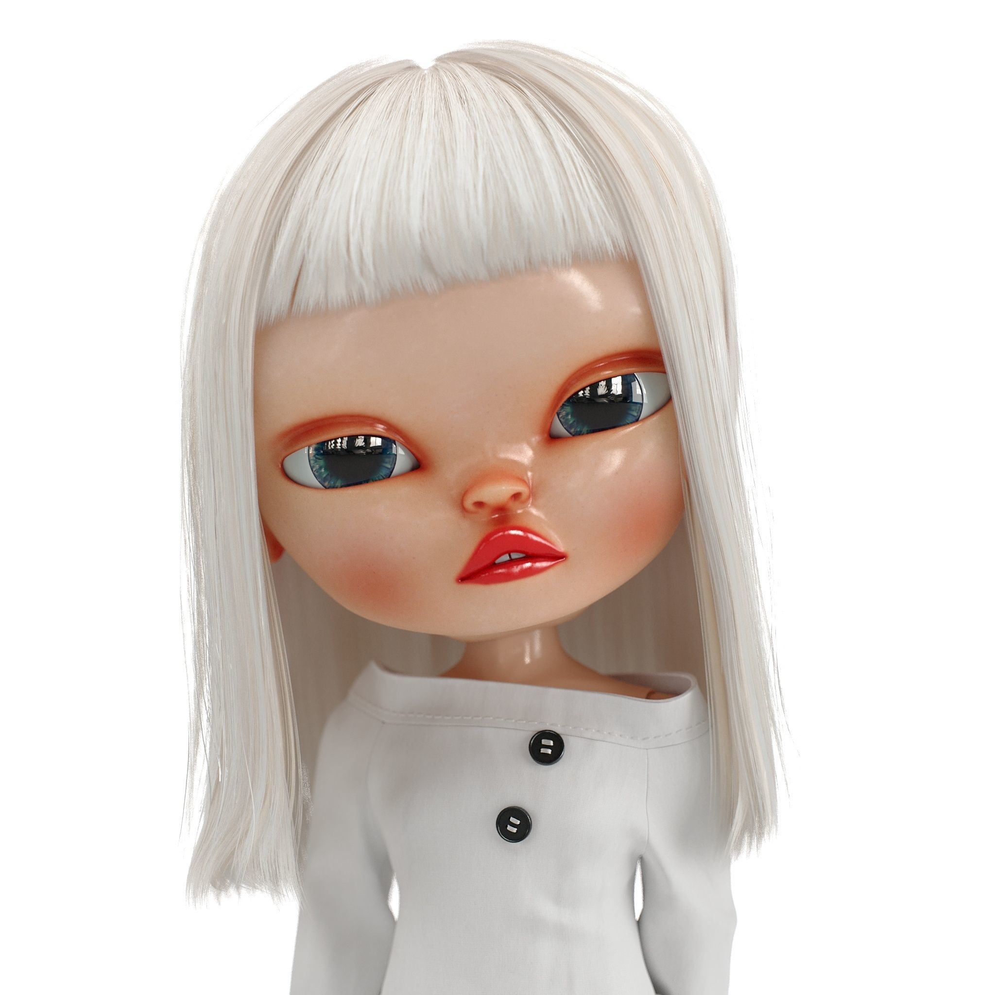 Olivia in White Dress doll 3D model_2