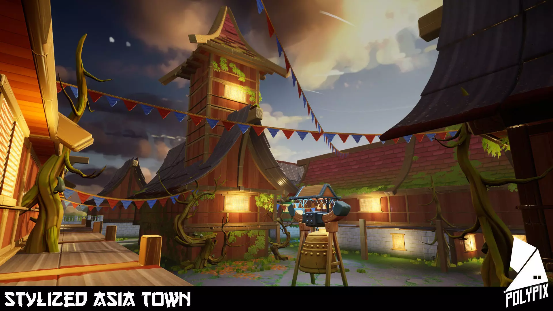 Stylized Asia Town Low-poly 3D model