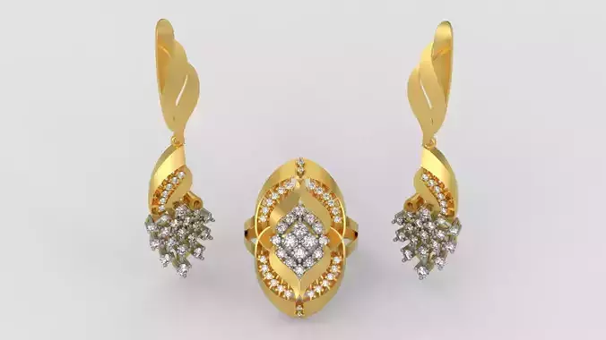 Ring and Earrings Diamond jewelry set 3d print model A37