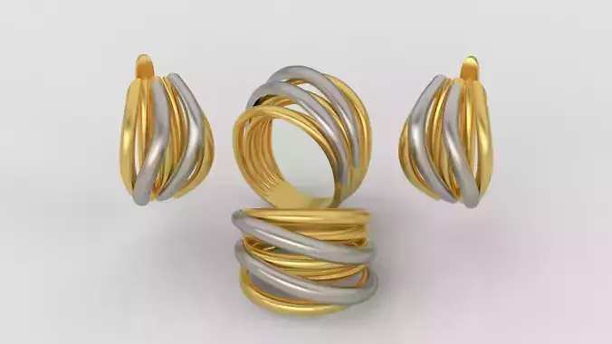 Ring and Earrings jewelry set 3d print model A38