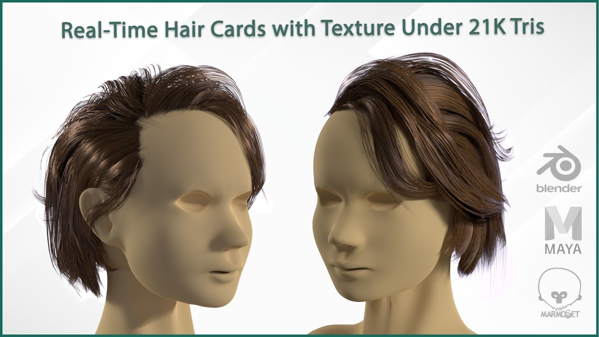 Real-time Female Hair Card with Texture under 21 k Tris 3D model_2