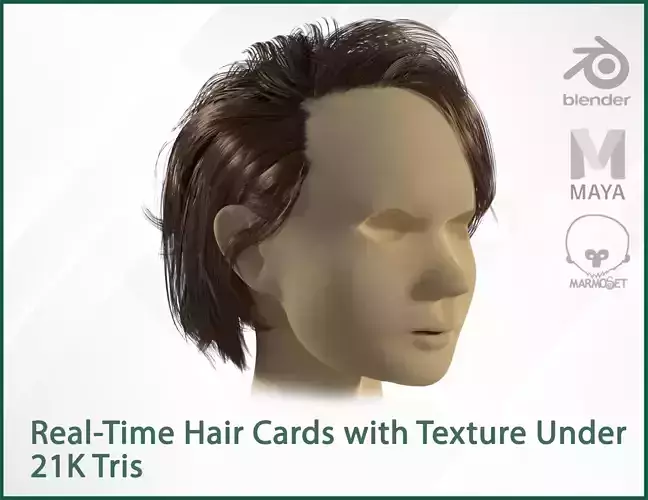 Real-time Female Hair Card with Texture under 21 k Tris 3D model Real-time Female Hair Card with Texture under 21 k Tris 3D model