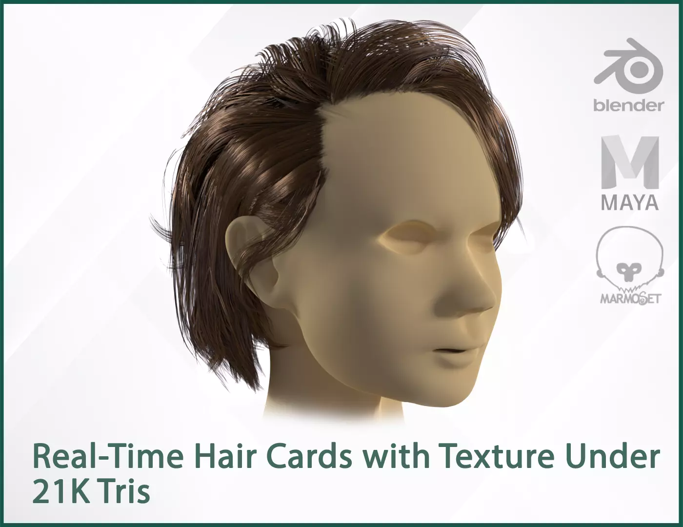 Real-time Female Hair Card with Texture under 21 k Tris 3D model_0