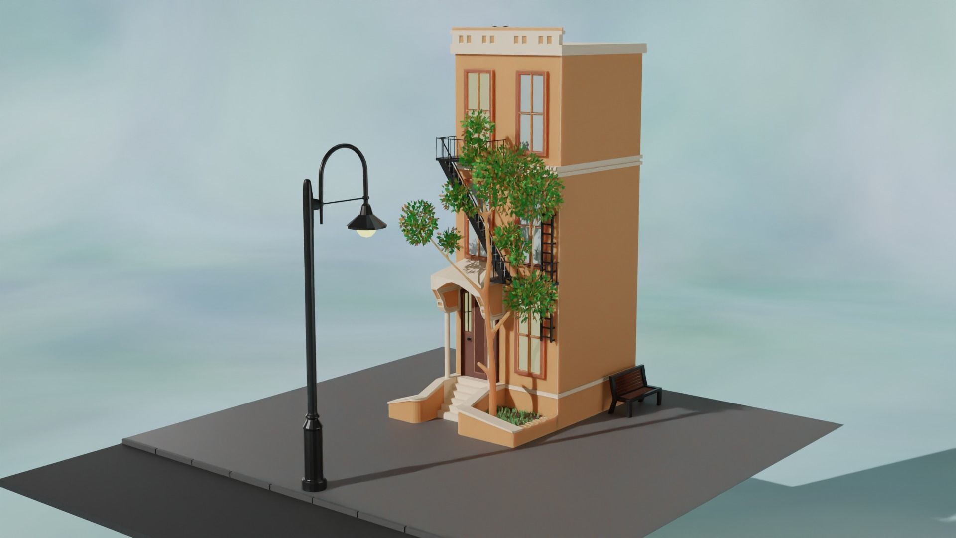 Cartoon city house 3D model Free low-poly 3D model_4