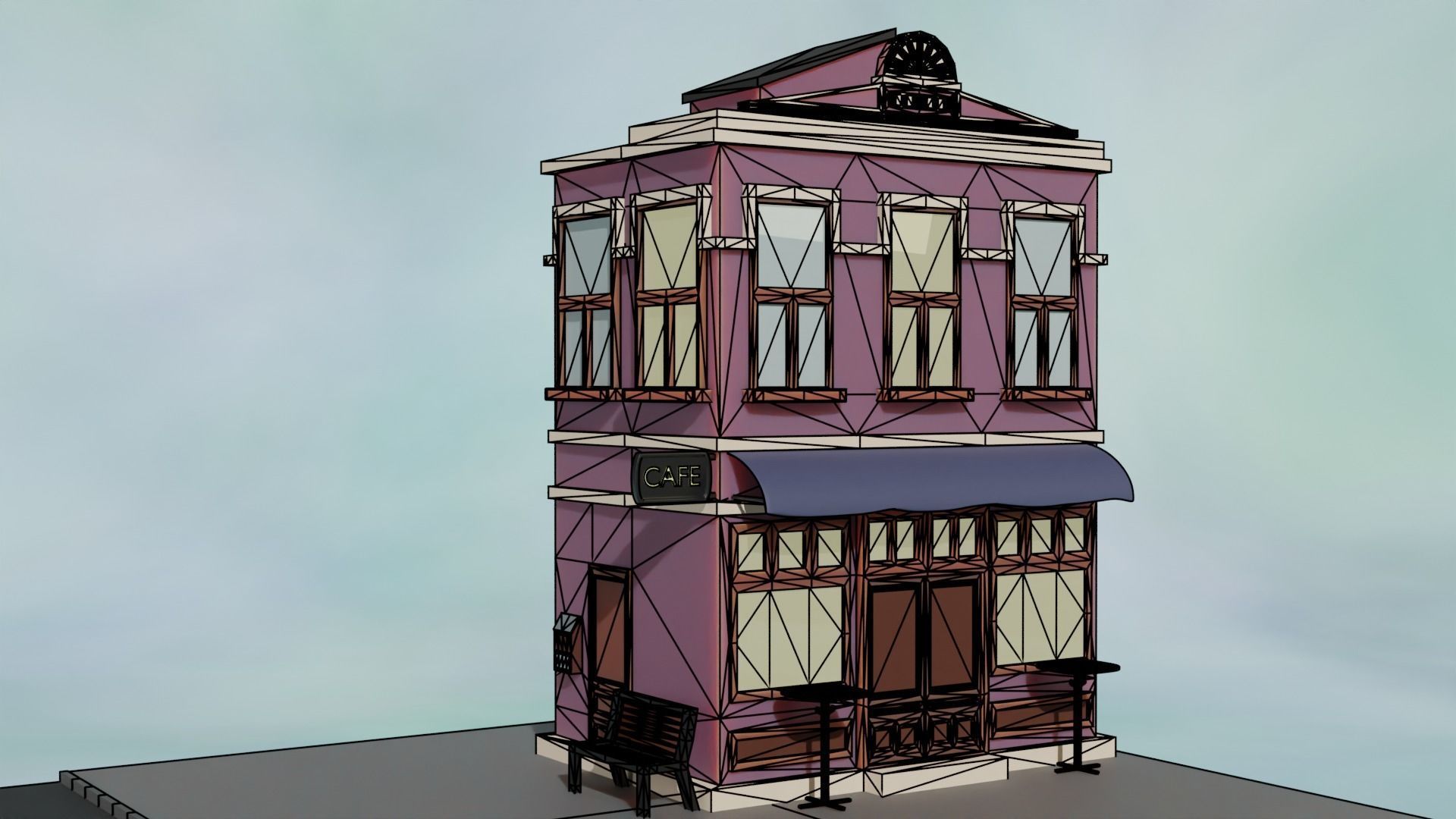 Cartoon city house 3D model Free low-poly 3D model_13