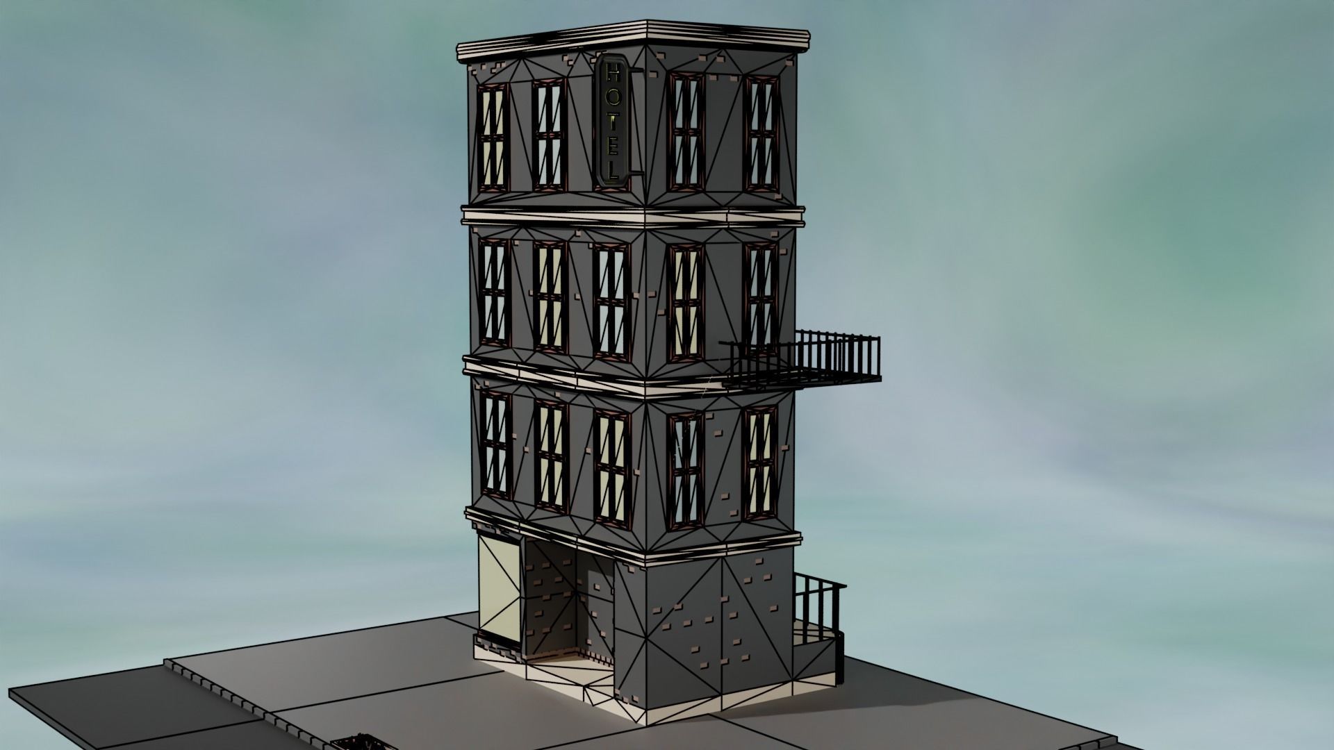 Cartoon city house 3D model Free low-poly 3D model_14