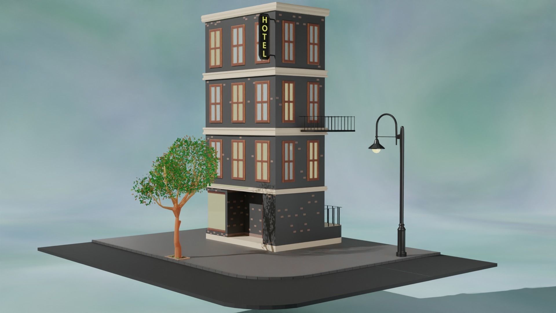Cartoon city house 3D model Free low-poly 3D model_9
