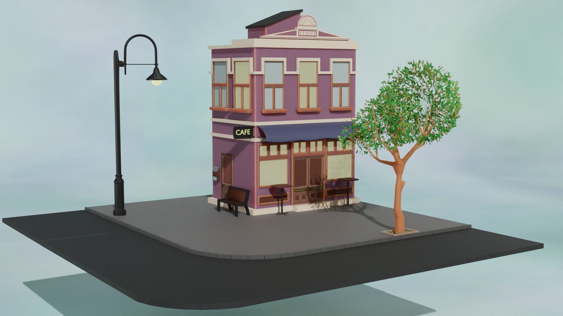 Cartoon city house 3D model Free low-poly 3D model_6