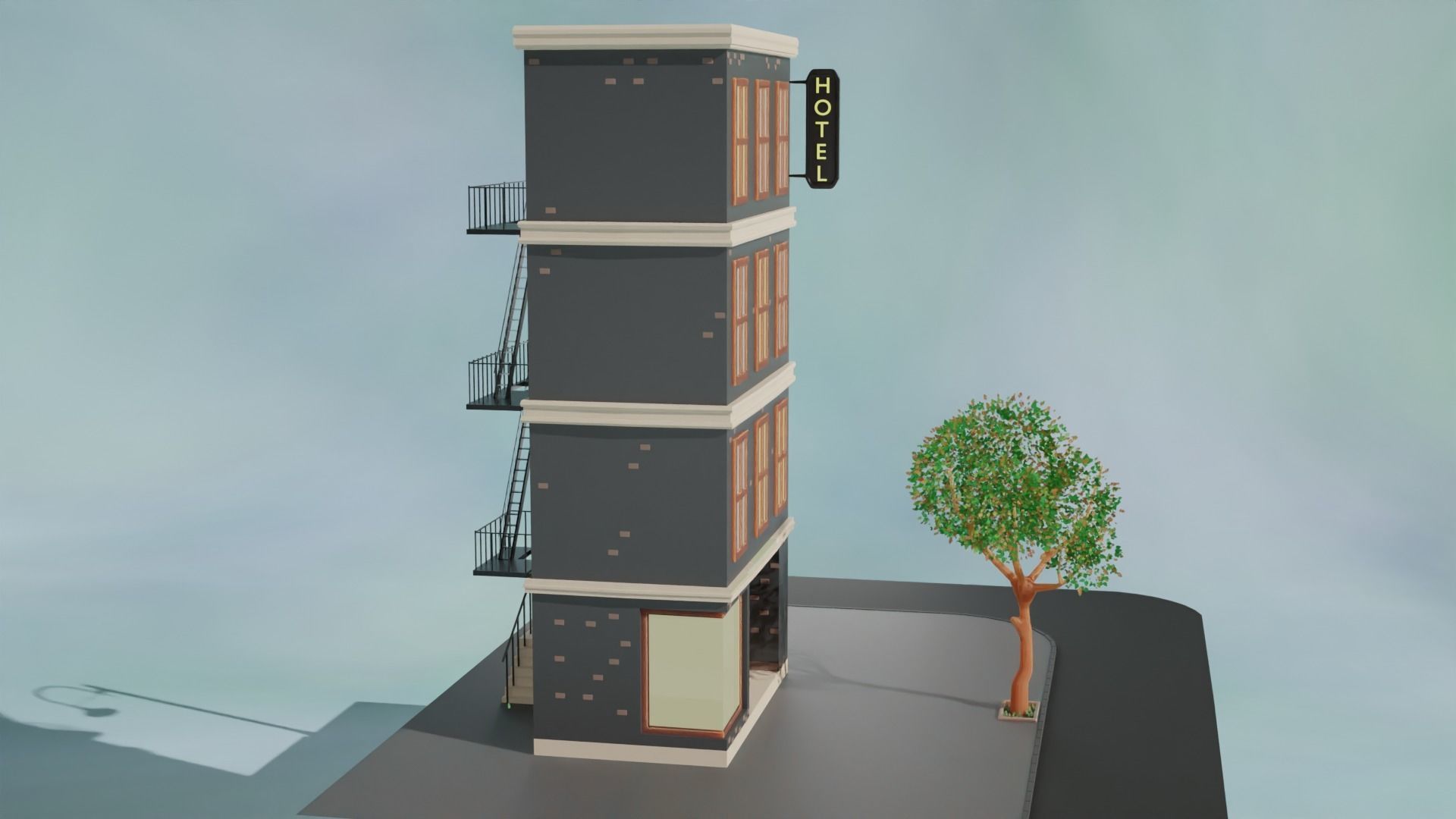 Cartoon city house 3D model Free low-poly 3D model_10
