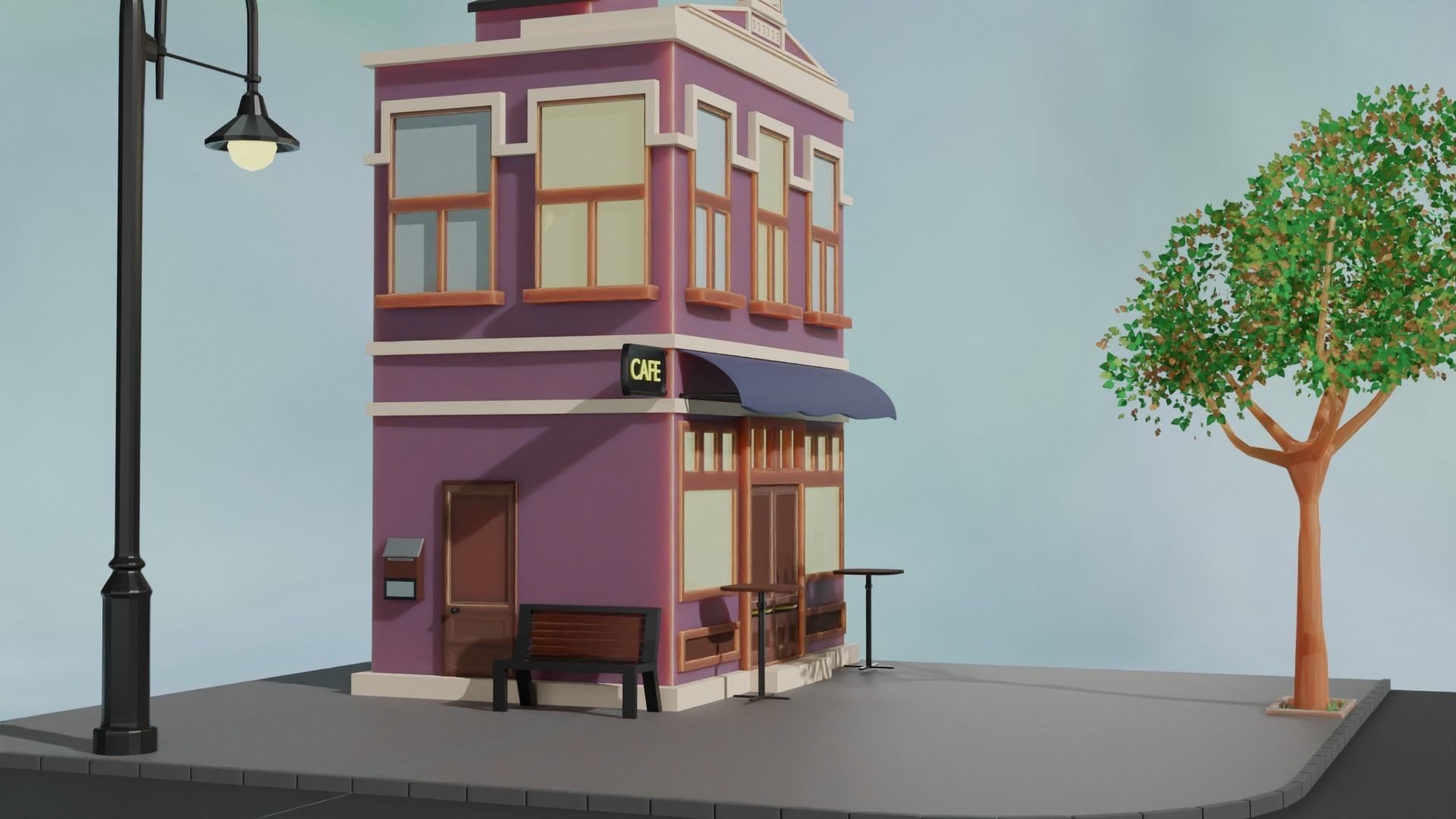Cartoon city house 3D model Free low-poly 3D model_8