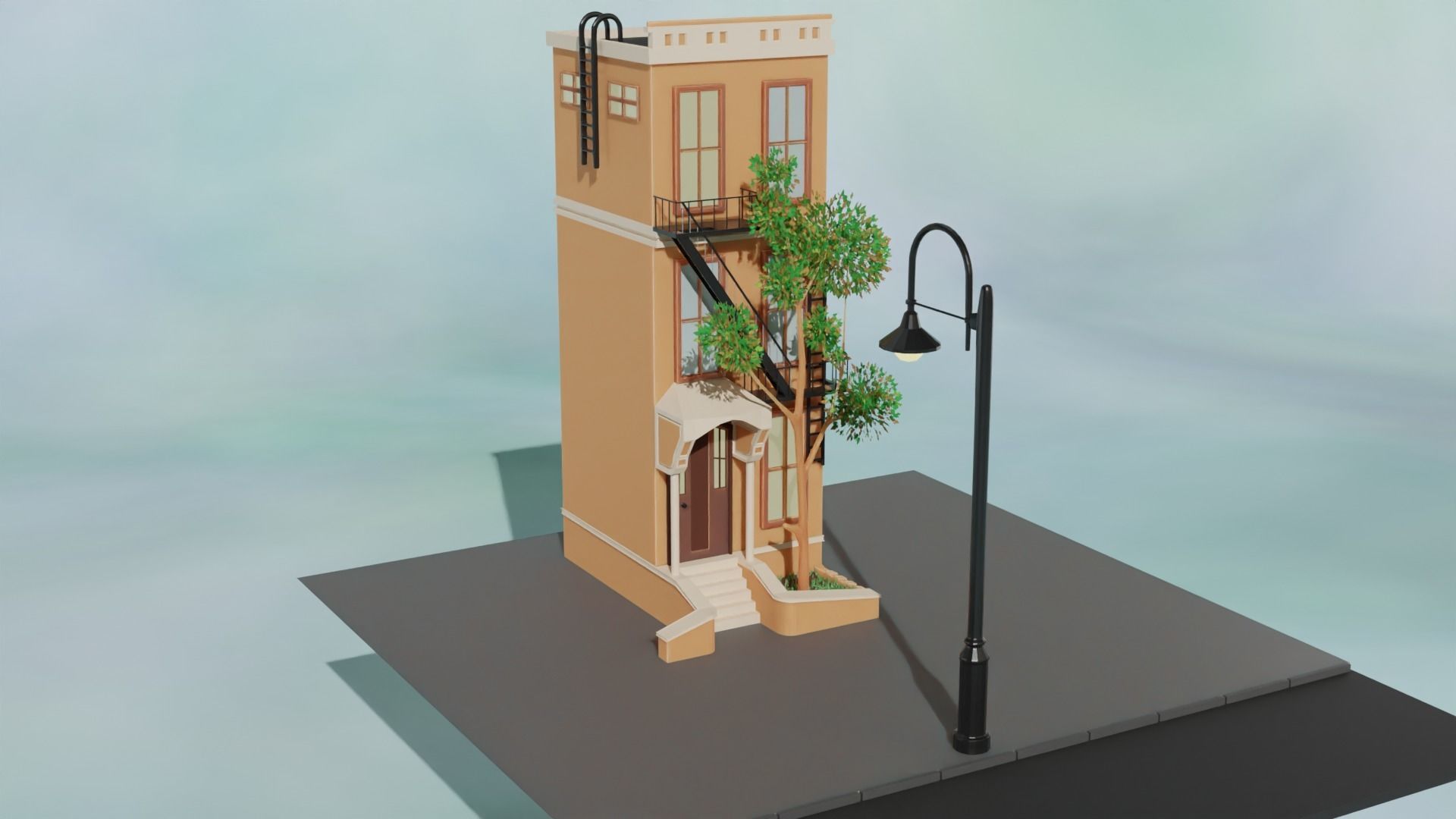 Cartoon city house 3D model Free low-poly 3D model_5