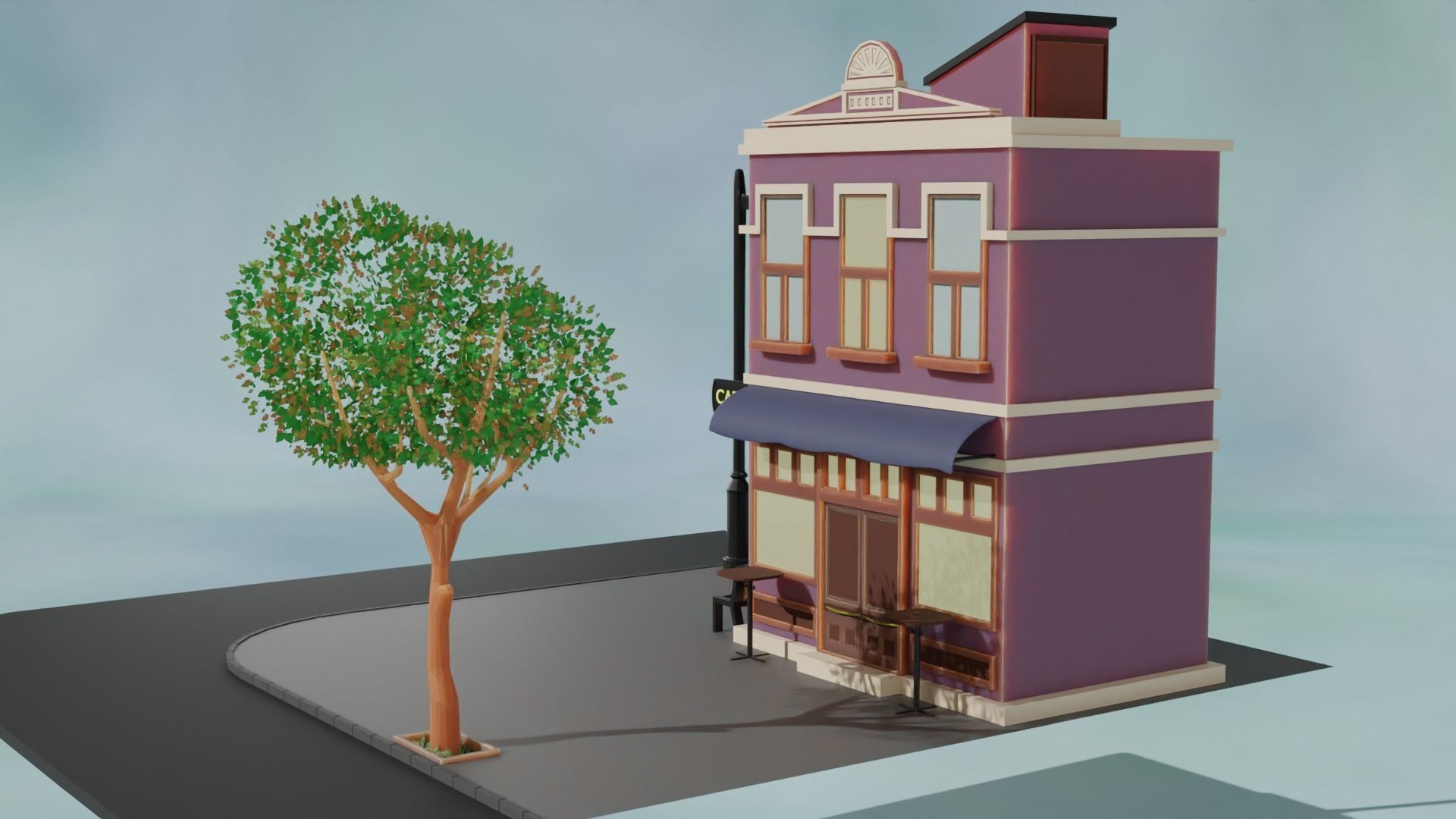 Cartoon city house 3D model Free low-poly 3D model_7