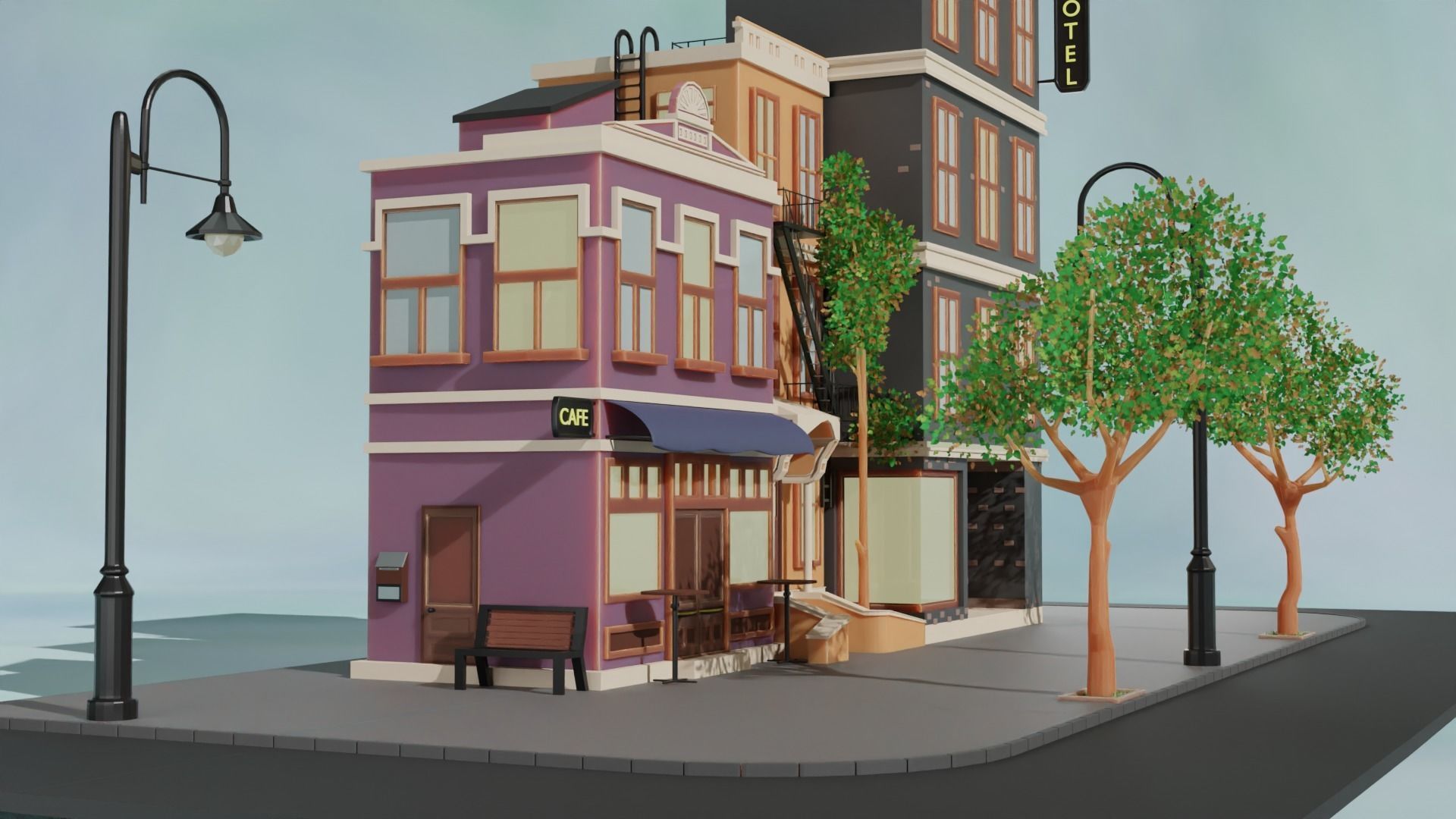 Cartoon city house 3D model Free low-poly 3D model_1