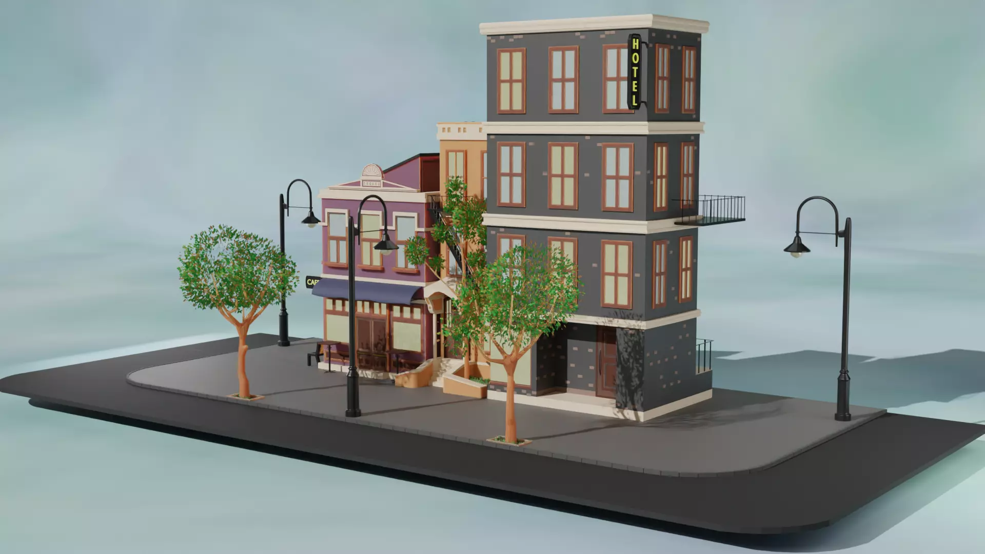 Cartoon city house 3D model Free low-poly 3D model_0