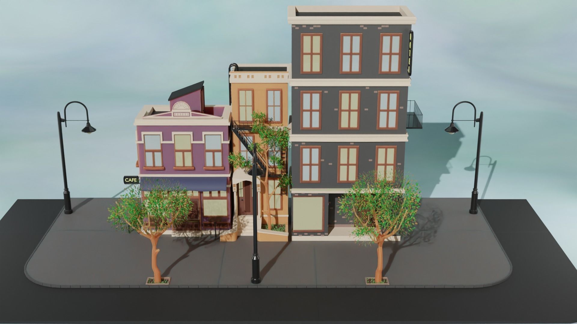 Cartoon city house 3D model Free low-poly 3D model_2