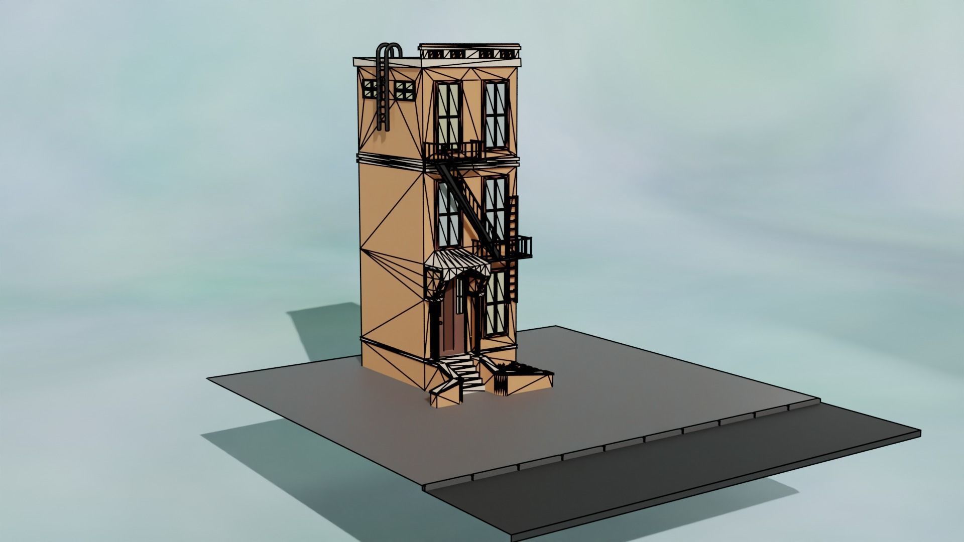 Cartoon city house 3D model Free low-poly 3D model_12