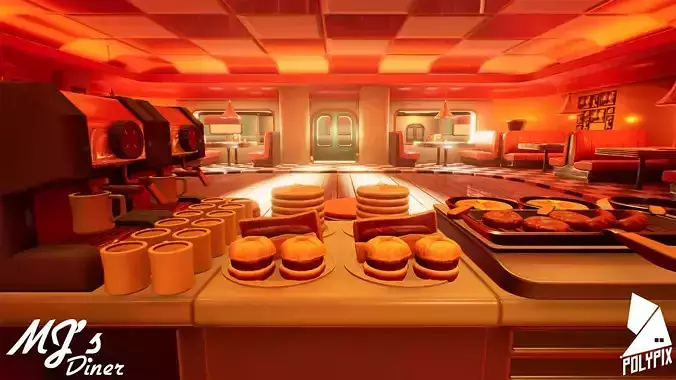 Stylized Diner Low-poly 3D model