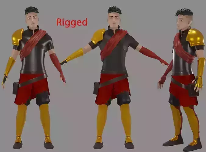 Worrior character in outfit Low-poly 3D model
