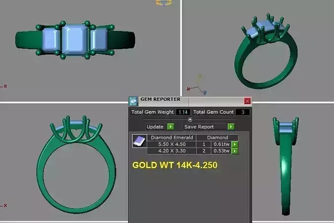 3 stones emerald cut engagement ring