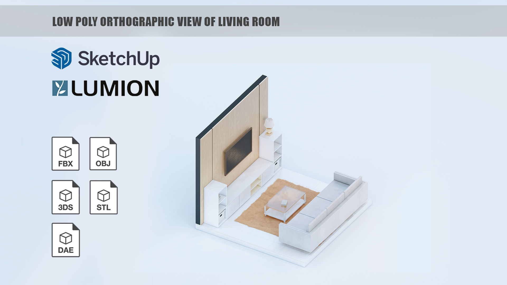 Low poly orthographic view of living room studio house Lumion 11 Low-poly 3D model_3