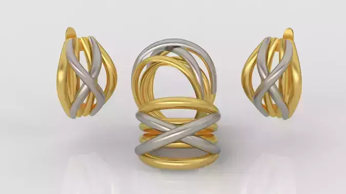 Ring and Earrings jewelry set 3d print model A40