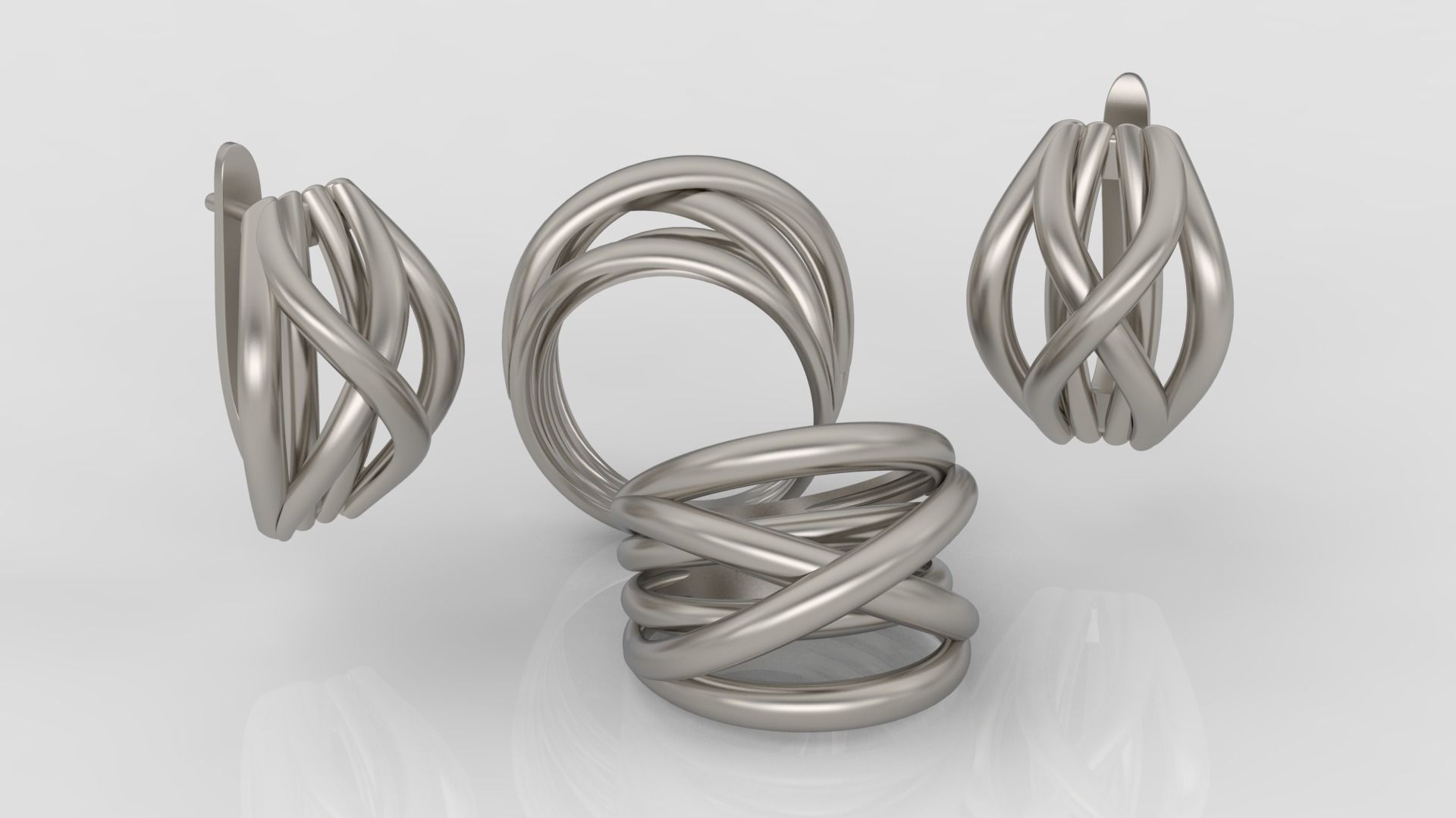 Ring and Earrings jewelry set 3d print model A40 3D print model_1