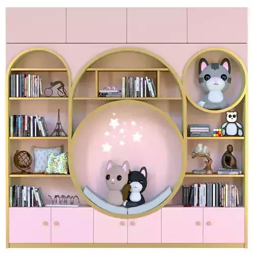 Children wardrobe with toys and a crib