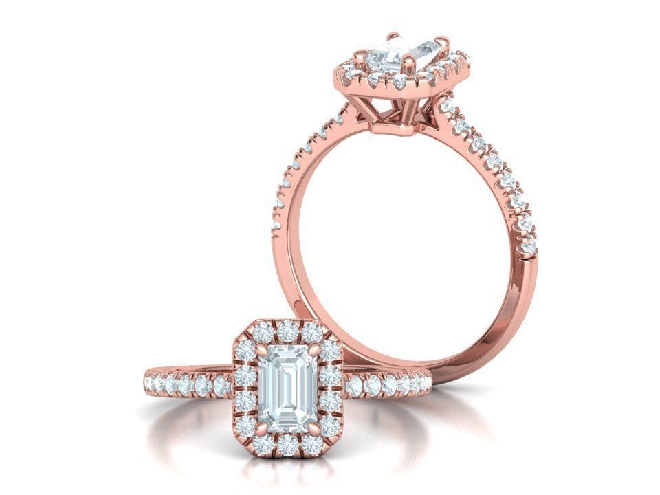 Classic Engagement Halo Ring 6x4 Emerald Cut stone 3dprint ring 3D print model_2