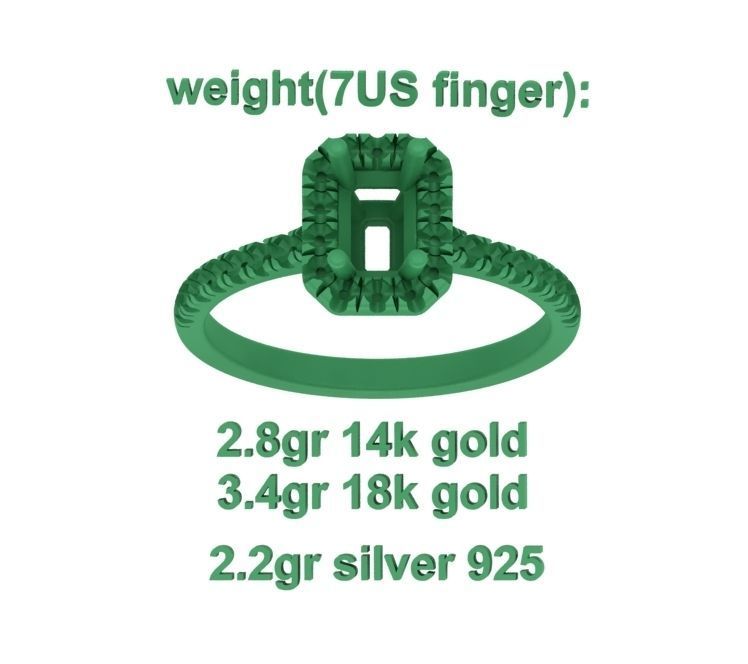 Classic Engagement Halo Ring 6x4 Emerald Cut stone 3dprint ring 3D print model_14