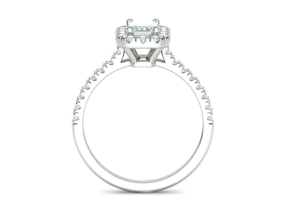 Classic Engagement Halo Ring 6x4 Emerald Cut stone 3dprint ring 3D print model_17