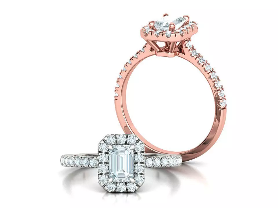 Classic Engagement Halo Ring 6x4 Emerald Cut stone 3dprint ring 3D print model_0