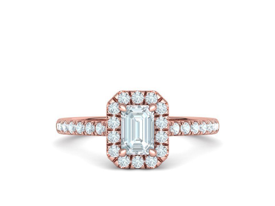 Classic Engagement Halo Ring 6x4 Emerald Cut stone 3dprint ring 3D print model_8