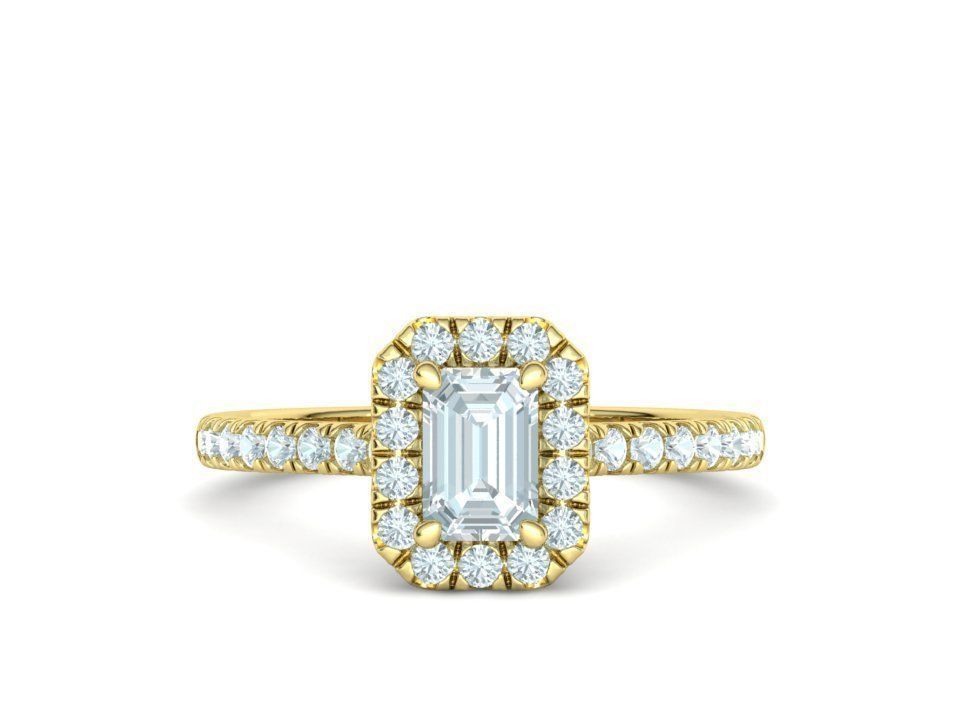 Classic Engagement Halo Ring 6x4 Emerald Cut stone 3dprint ring 3D print model_9