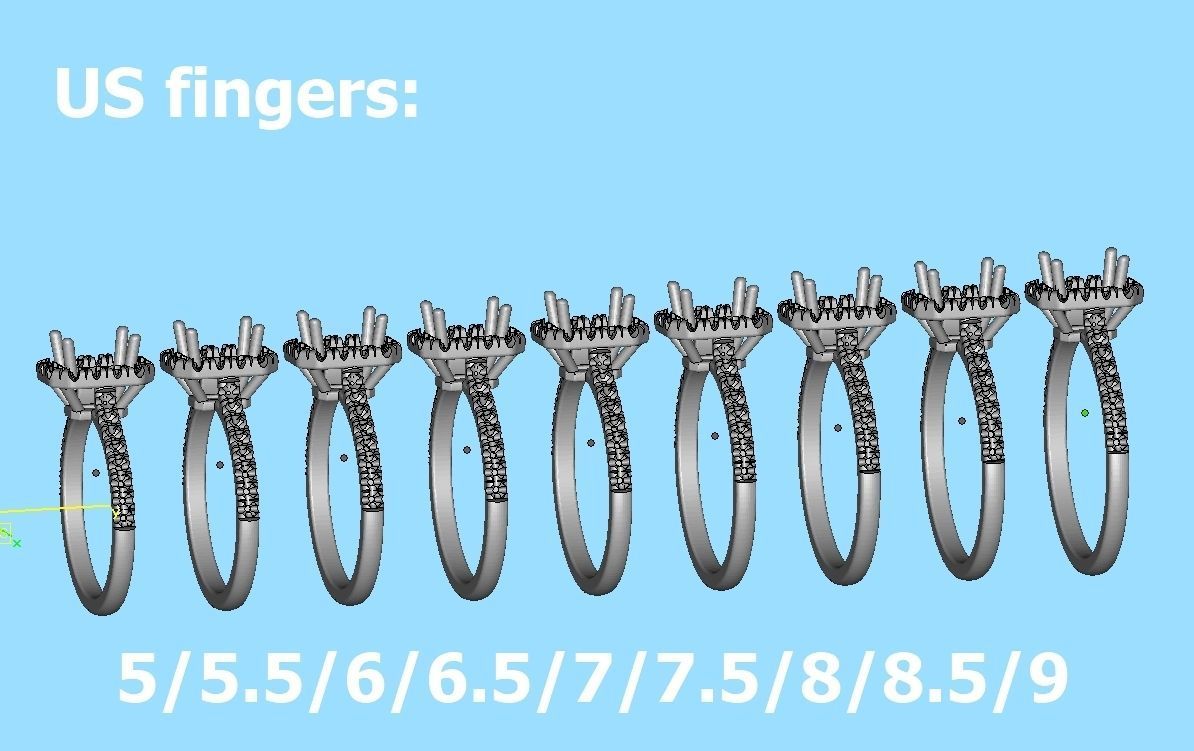 Classic Engagement Halo Ring 6x4 Emerald Cut stone 3dprint ring 3D print model_15