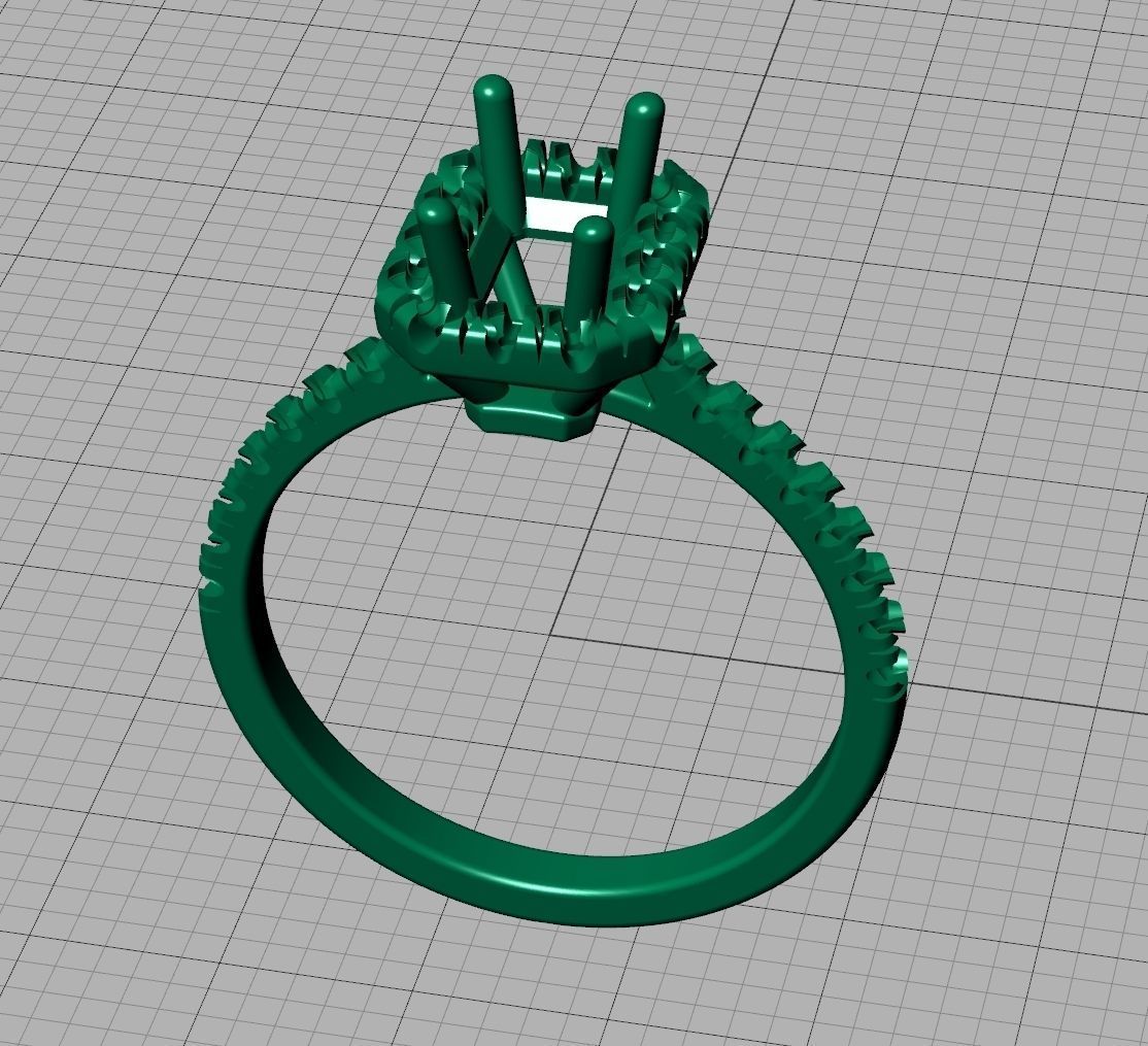 Classic Engagement Halo Ring 6x4 Emerald Cut stone 3dprint ring 3D print model_37