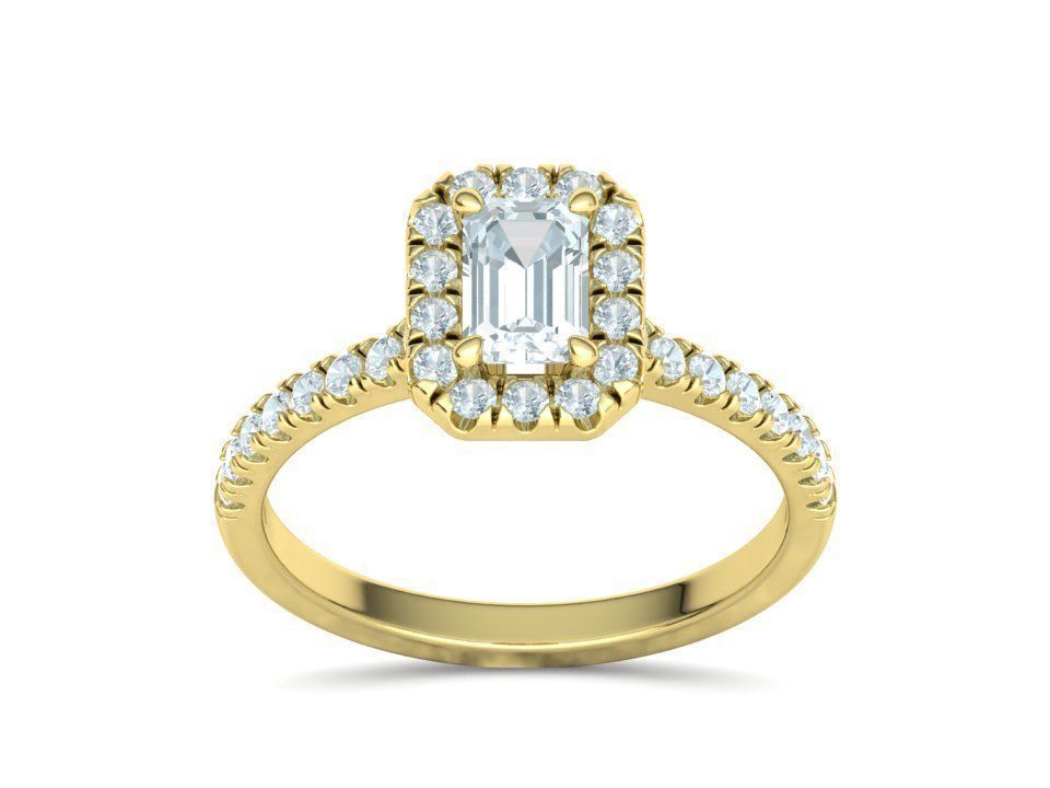 Classic Engagement Halo Ring 6x4 Emerald Cut stone 3dprint ring 3D print model_6