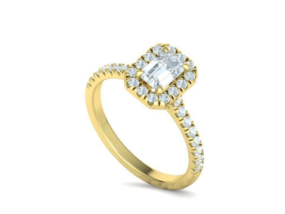 Classic Engagement Halo Ring 6x4 Emerald Cut stone 3dprint ring 3D print model_22
