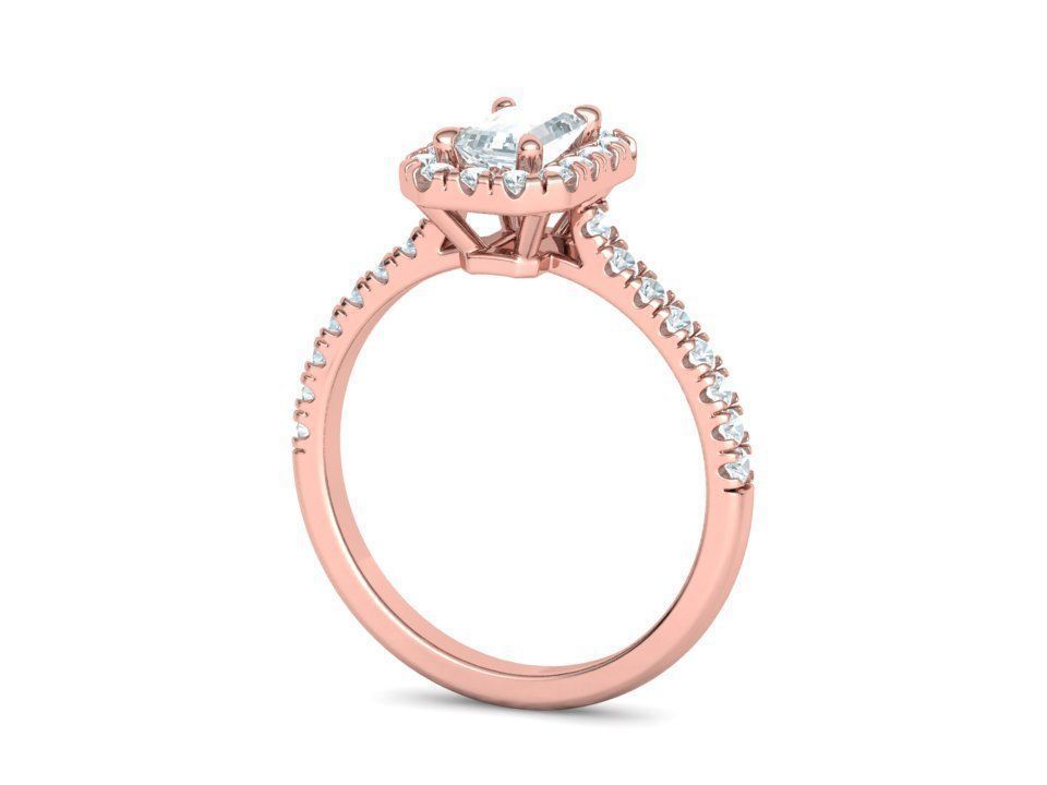 Classic Engagement Halo Ring 6x4 Emerald Cut stone 3dprint ring 3D print model_18