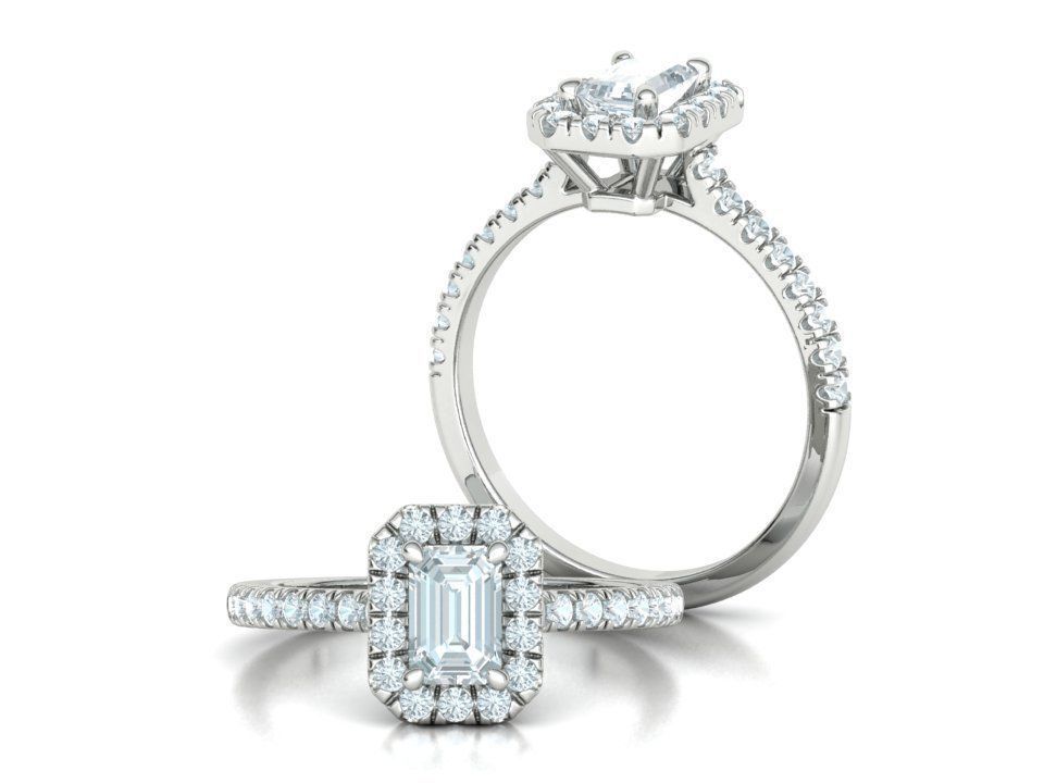 Classic Engagement Halo Ring 6x4 Emerald Cut stone 3dprint ring 3D print model_4
