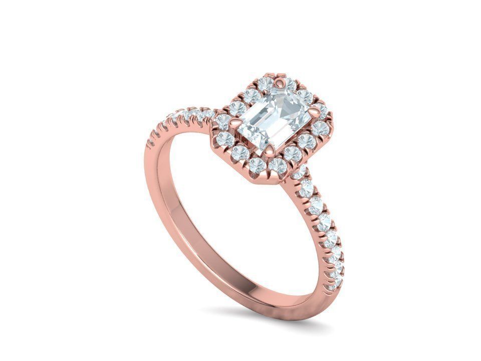 Classic Engagement Halo Ring 6x4 Emerald Cut stone 3dprint ring 3D print model_21