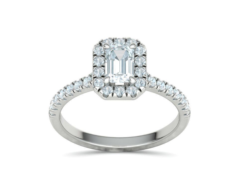 Classic Engagement Halo Ring 6x4 Emerald Cut stone 3dprint ring 3D print model_7