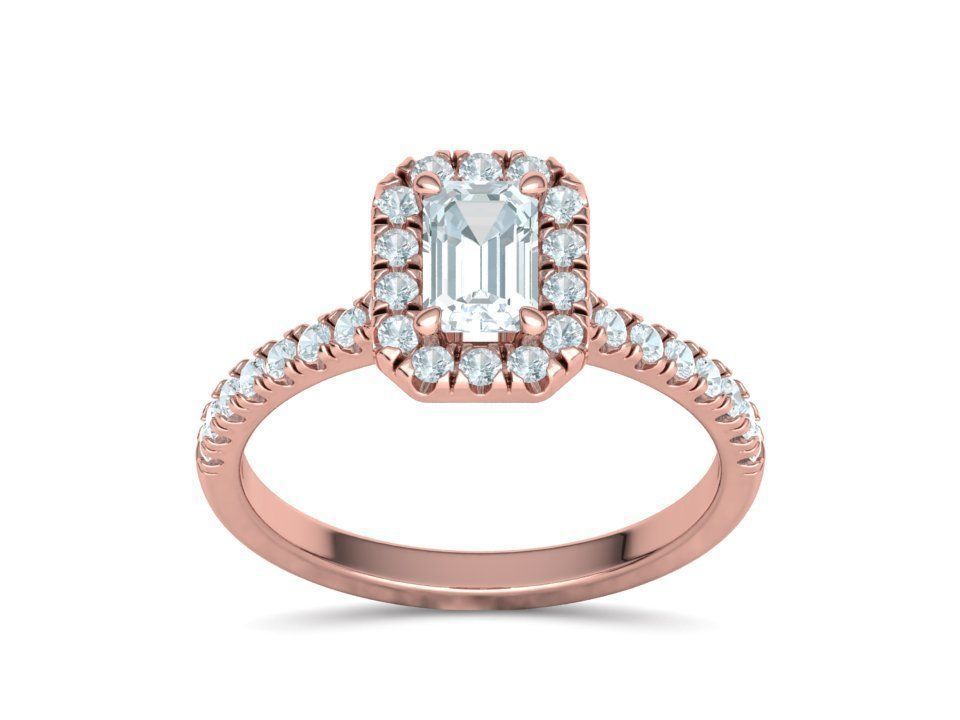 Classic Engagement Halo Ring 6x4 Emerald Cut stone 3dprint ring 3D print model_5