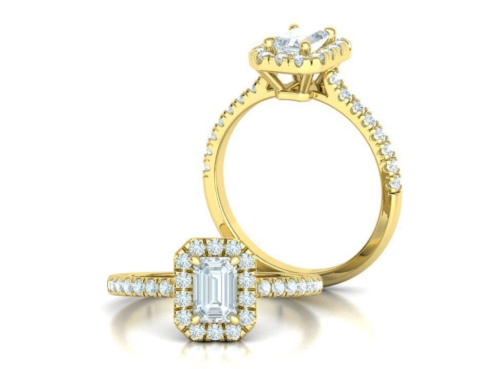 Classic Engagement Halo Ring 6x4 Emerald Cut stone 3dprint ring 3D print model_3