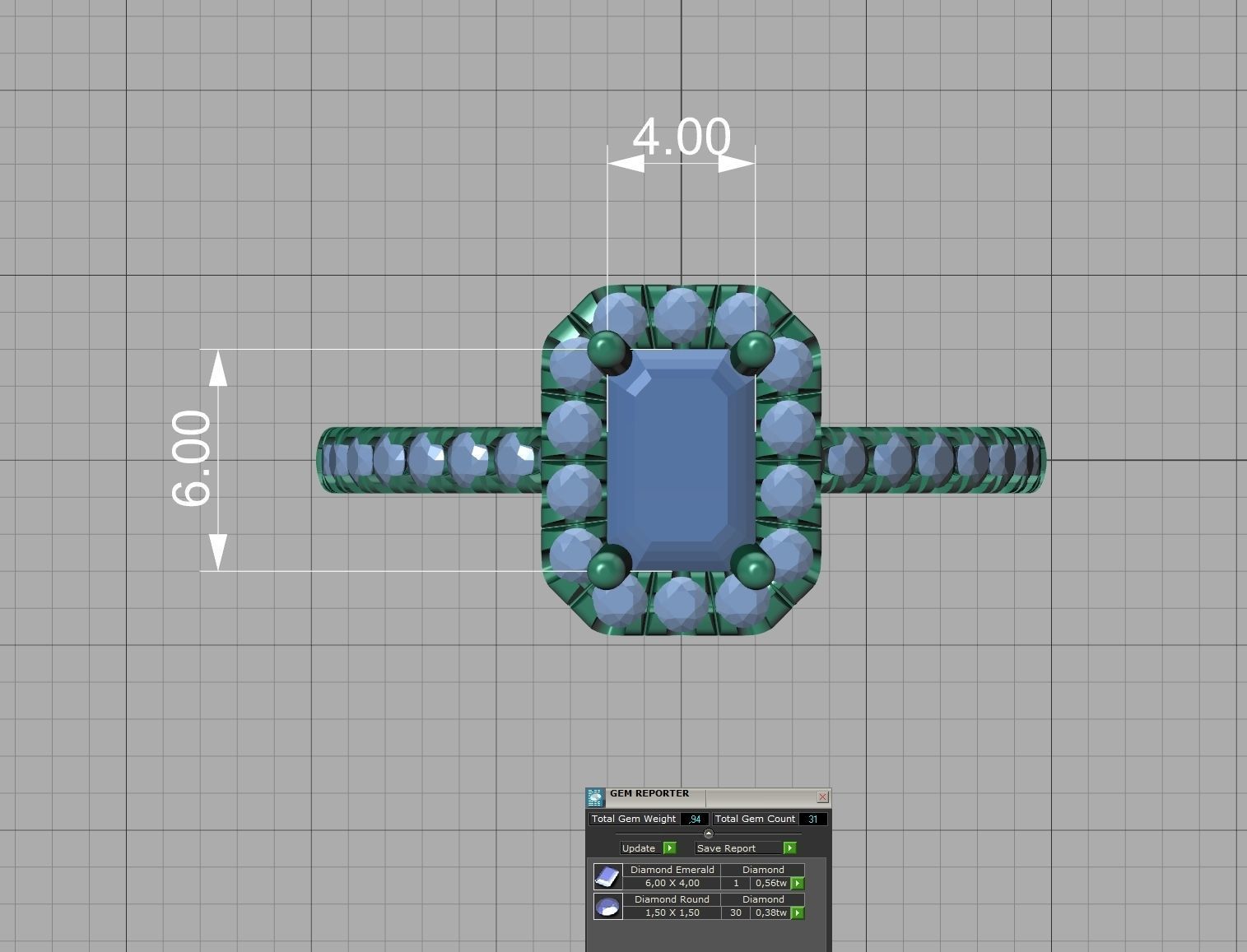 Classic Engagement Halo Ring 6x4 Emerald Cut stone 3dprint ring 3D print model_13