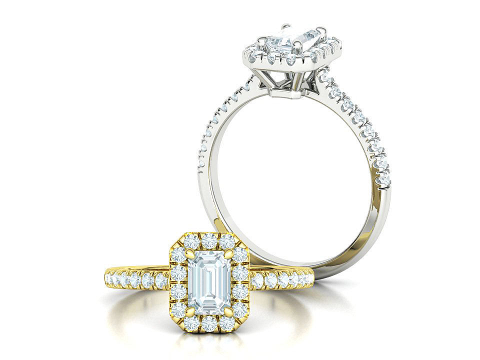 Classic Engagement Halo Ring 6x4 Emerald Cut stone 3dprint ring 3D print model_1