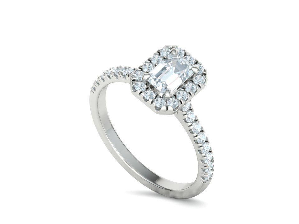 Classic Engagement Halo Ring 6x4 Emerald Cut stone 3dprint ring 3D print model_23