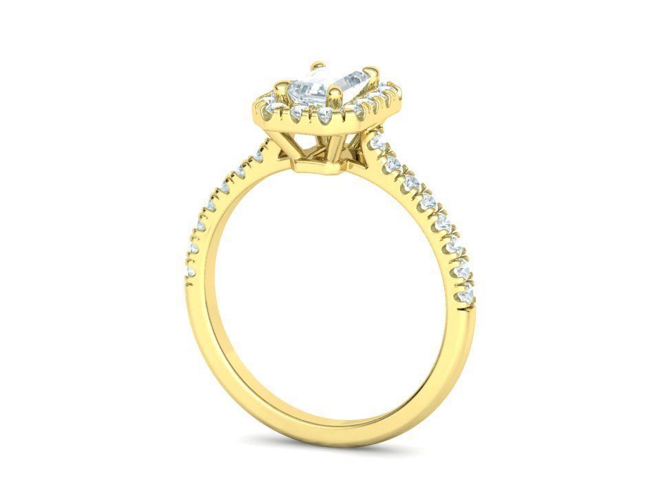 Classic Engagement Halo Ring 6x4 Emerald Cut stone 3dprint ring 3D print model_19